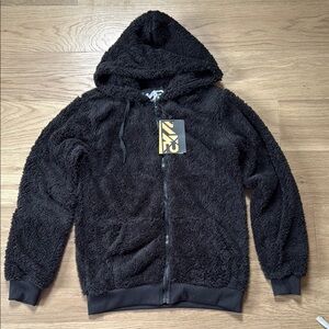 S2 Sportswear Cozy Zip Front Polyester Hooded Black Jacket Size XL